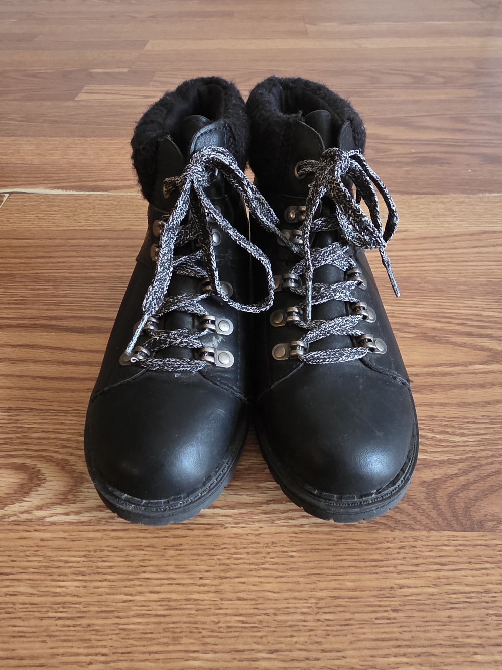 Time and Tru Black Faux-Leather Lace-Up Ankle Boots